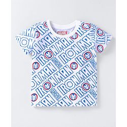 Babyhug Marvel Single Jersey Knit Half Sleeves T-Shirt & Dungaree with Text & Avenger Graphics - Blue