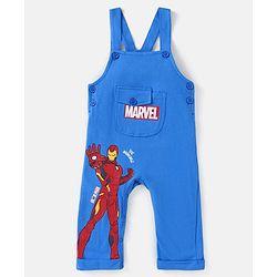 Babyhug Marvel Single Jersey Knit Half Sleeves T-Shirt & Dungaree with Text & Avenger Graphics - Blue