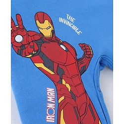 Babyhug Marvel Single Jersey Knit Half Sleeves T-Shirt & Dungaree with Text & Avenger Graphics - Blue