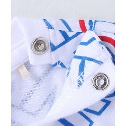 Babyhug Marvel Single Jersey Knit Half Sleeves T-Shirt & Dungaree with Text & Avenger Graphics - Blue