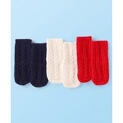 Cute Walk by Babyhug Anti-Bacterial Ankle Length Solid Color Socks Pack of 3 - Navy Red &  White