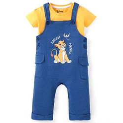 Babyhug Disney  Single Jersey Knit Dungarees & Half Sleeve Tee with Lion King Graphics -Navy & Yellow