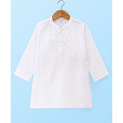 Babyhug Cotton Woven Full Sleeves Schiffli Kurta Pyjama Set - White
