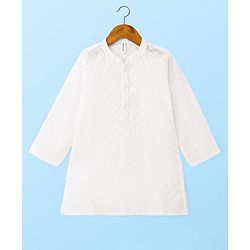 Babyhug Cotton Woven Schiffli Full Sleeves Embroidered Kurta Dhoti Set - White