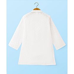 Babyhug Cotton Woven Schiffli Full Sleeves Embroidered Kurta Dhoti Set - White