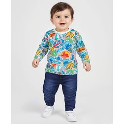 Babyhug Single Jersey Knit Full Sleeves Voyage Print T-Shirt & Jeans Set - Blue