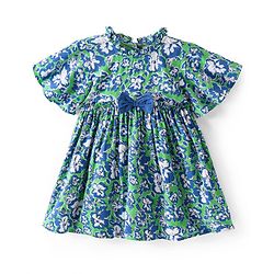 Babyhug Viscose Woven Frill Half Sleeves Frock Floral Print with Bow & Headband - Green