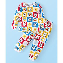 Babyhug Disney Single Jersey Full Sleeves Night Suit with Winnie the Pooh Print - White