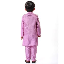 Babyhug Woven Full Sleeves Solid Kurta Pyjama Set With Sequins Embroidered Jacket - Mauve