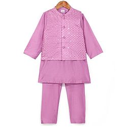 Babyhug Woven Full Sleeves Solid Kurta Pyjama Set With Sequins Embroidered Jacket - Mauve