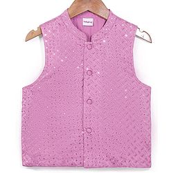 Babyhug Woven Full Sleeves Solid Kurta Pyjama Set With Sequins Embroidered Jacket - Mauve