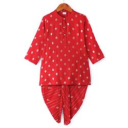 Babyhug Woven Full Sleeves Foil Printed Kurta Dhoti  Set - Red