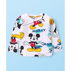 Babyhug Disney Single Jersey Knit Full Sleeves Night Suits With Mickey Mouse Graphics - White