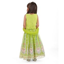 Babyhug Woven  Sleeveless Net Embroidered Choli Lehenga & Dupatta Set - Lime Green