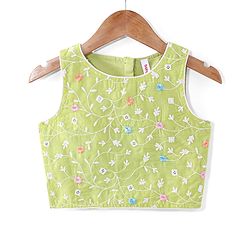 Babyhug Woven  Sleeveless Net Embroidered Choli Lehenga & Dupatta Set - Lime Green