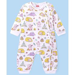 Babyhug 100% Cotton Knit Full Sleeves Rompers with Polka Dots & Bear Print Pack of 2 - Pink & White