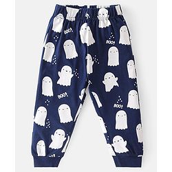 Babyhug Cotton Knit Full Sleeves Night Suit with Ghost & Text Print - Navy Blue