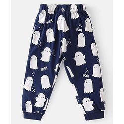 Babyhug Cotton Knit Full Sleeves Night Suit with Ghost & Text Print - Navy Blue