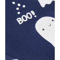 Babyhug Cotton Knit Full Sleeves Night Suit with Ghost & Text Print - Navy Blue