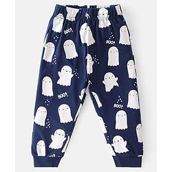 Babyhug Cotton Knit Full Sleeves Night Suit with Ghost & Text Print - Navy Blue