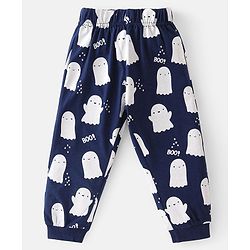 Babyhug Cotton Knit Full Sleeves Night Suit with Ghost & Text Print - Navy Blue