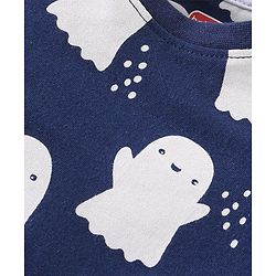 Babyhug Cotton Knit Full Sleeves Night Suit with Ghost & Text Print - Navy Blue
