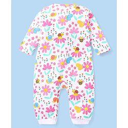 Babyhug 100% Cotton Interlock Knit Full Sleeves Romper Floral Print Pack of 2 - Pink & White