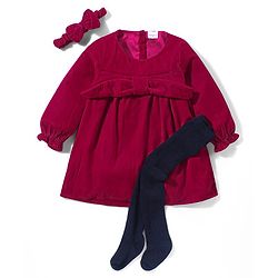 Babyhug Woven Full Sleeves Solid Colour Frock with Stockings & Head Band - Maroon