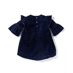 Babyhug Woven Full Sleeves Solid Colour Frock with Stockings & Head Band - Navy Blue