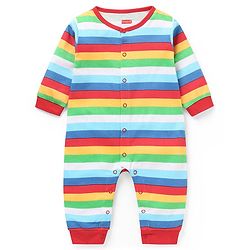 Babyhug 100% Cotton Knit Full Sleeves Rompers with Striped & Bear Print Pack of 2 - Red Green & White