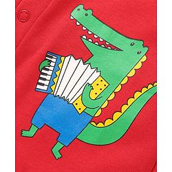 Babyhug 100% Cotton Knit Full Sleeves Rompers with Striped & Bear Print Pack of 2 - Red Green & White