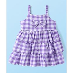 Babyhug Rayon Woven Tiered Frock With Checks &  Solid Half Sleeves Inner Tee - Purple & White