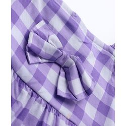 Babyhug Rayon Woven Tiered Frock With Checks &  Solid Half Sleeves Inner Tee - Purple & White