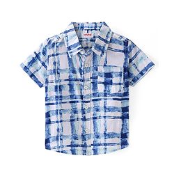 Babyhug Cotton Woven Half Sleeves Checkered Shirt - Blue & White