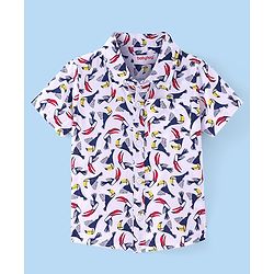 Babyhug Cotton Woven Half Sleeves Birds Printed Shirt -White