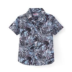 Babyhug Cotton Woven Half Sleeves Leaves Printed Shirt - Grey