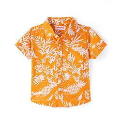 Babyhug Cotton Knit Half Sleeves Regular Collar Shirt Floral Print- Yellow