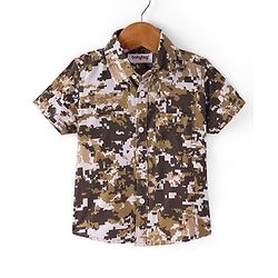 Babyhug Cotton Woven Half Sleeves Camouflage Printed Shirt - Brown & White