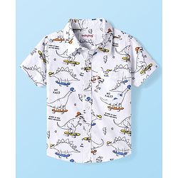 Babyhug Cotton Woven Half Sleeves Dino Printed Shirt -White