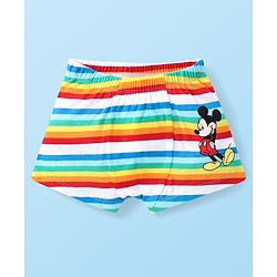 Babyhug Disney Cotton Knit Briefs with Striped &  Mickey Mouse Graphics Pack of 3 - Light Blue & White