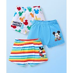 Babyhug Disney Cotton Knit Briefs with Striped &  Mickey Mouse Graphics Pack of 3 - Light Blue & White