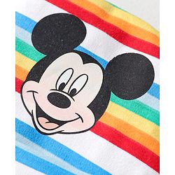 Babyhug Disney Cotton Knit Cap Mittens & Booties Set with Stripes & Mickey Mouse Graphics - White