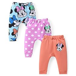 Babyhug Disney Cotton Knit Full Length Diaper Legging with Minnie Mouse Print Pack of 3 - Blue Pink & Orange
