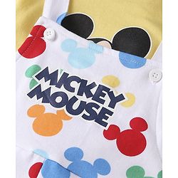 Babyhug Disney Single Jersey Knit Full Sleeves Mickey Mouse Printed T-Shirt &  Full Length Dungaree - White & Yellow