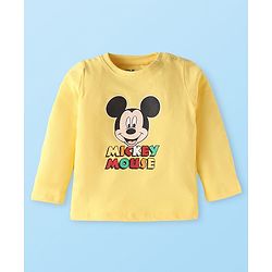 Babyhug Disney Single Jersey Knit Full Sleeves Mickey Mouse Printed T-Shirt &  Full Length Dungaree - White & Yellow