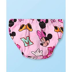 Babyhug Disney Single Jersey Knit Half Sleeves Frock With Bloomer & Minnie Mouse Graphics & Reversible Sequin Embroidery - White & Pink