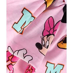 Babyhug Disney Single Jersey Knit Half Sleeves Frock With Bloomer & Minnie Mouse Graphics & Reversible Sequin Embroidery - White & Pink