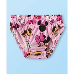Babyhug Disney Single Jersey Knit Half Sleeves Frock With Bloomer & Minnie Mouse Graphics & Reversible Sequin Embroidery - White & Pink
