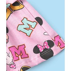 Babyhug Disney Single Jersey Knit Half Sleeves Frock With Bloomer & Minnie Mouse Graphics & Reversible Sequin Embroidery - White & Pink