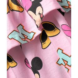 Babyhug Disney Single Jersey Knit Half Sleeves Frock With Bloomer & Minnie Mouse Graphics & Reversible Sequin Embroidery - White & Pink